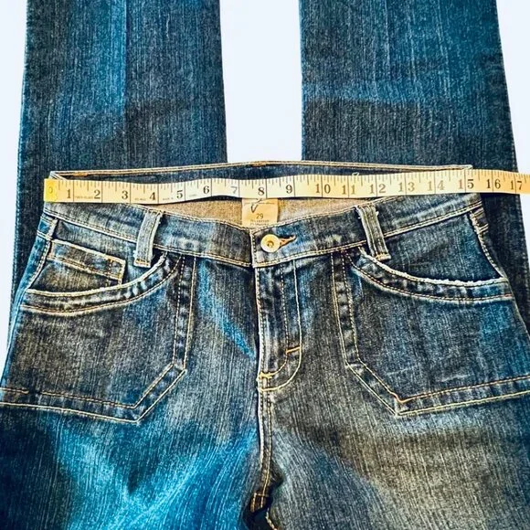 Vintage 90s / Y2K JNCO Dark Wash Distressed Bottom Straight Leg Jeans - Picture 9 of 14